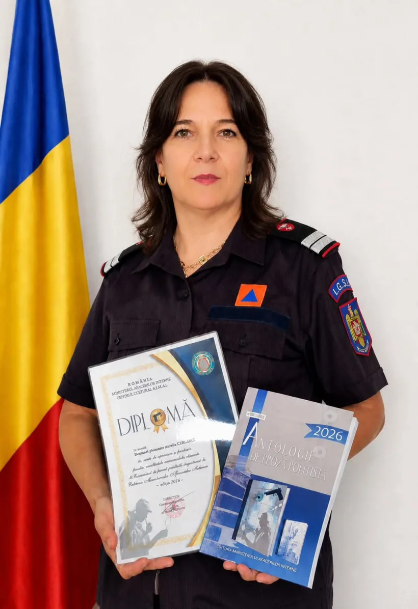 De la salvarea de vieți la scrierea poveștilor polițiste. Plutonierul Aurelia Ledaru, premiată într-un concurs național