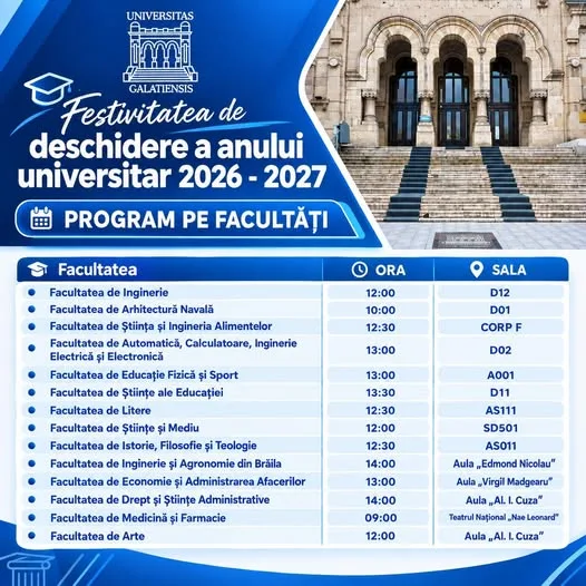 	Bine ai venit în noul an universitar, la Universitatea „Dunărea de Jos” din Galați!