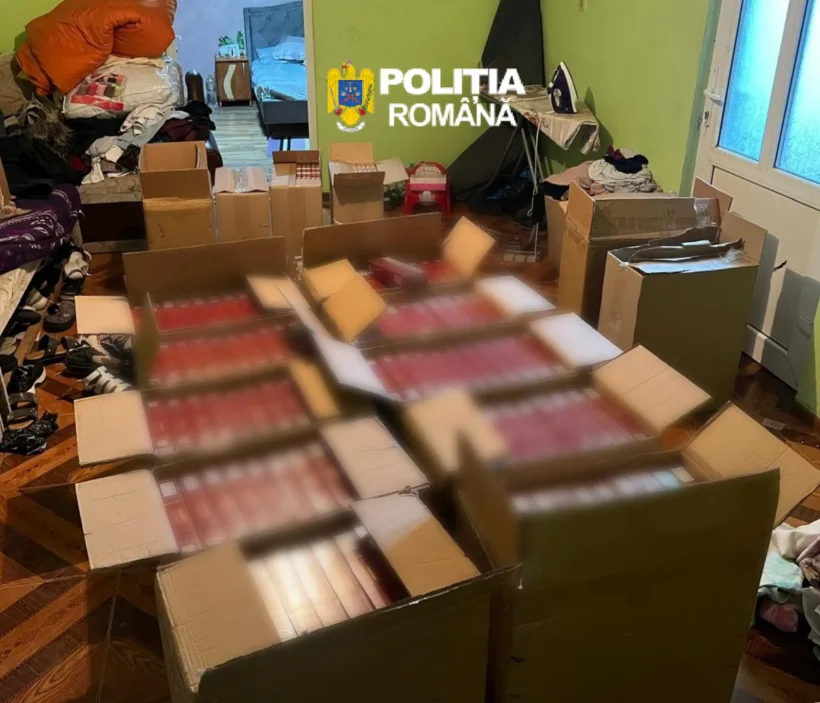 Aproape 900.000 de țigarete și sute de articole pirotehnice, găsite la percheziția din casa unui bărbat din Galați