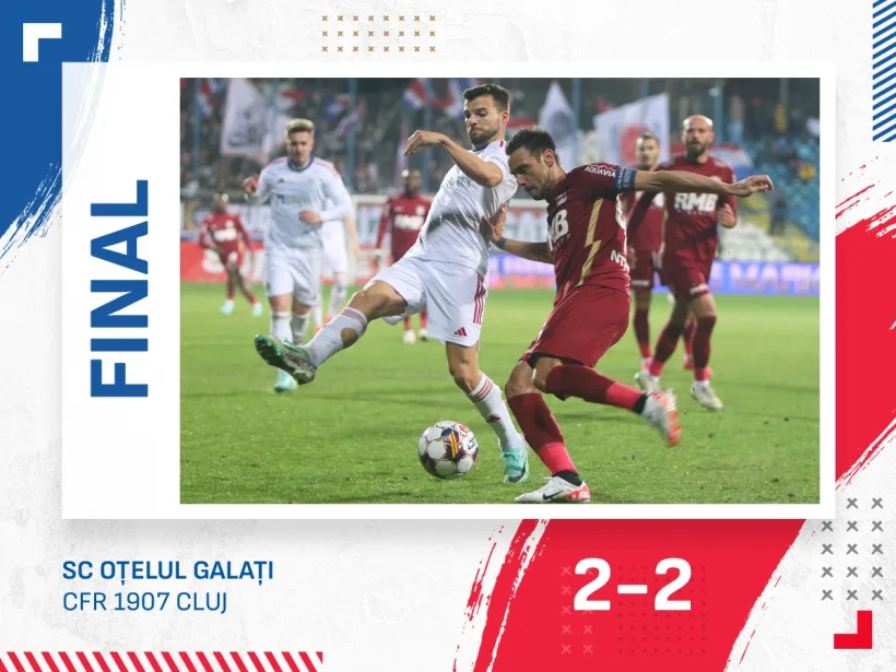 Remiză norocoasă pentru CFR Cluj pe terenul Oțelului