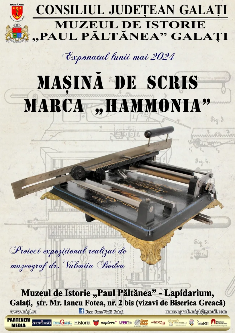 Prima mașină de scris produsă în Germania, expusă la Muzeul de Istorie gălățean