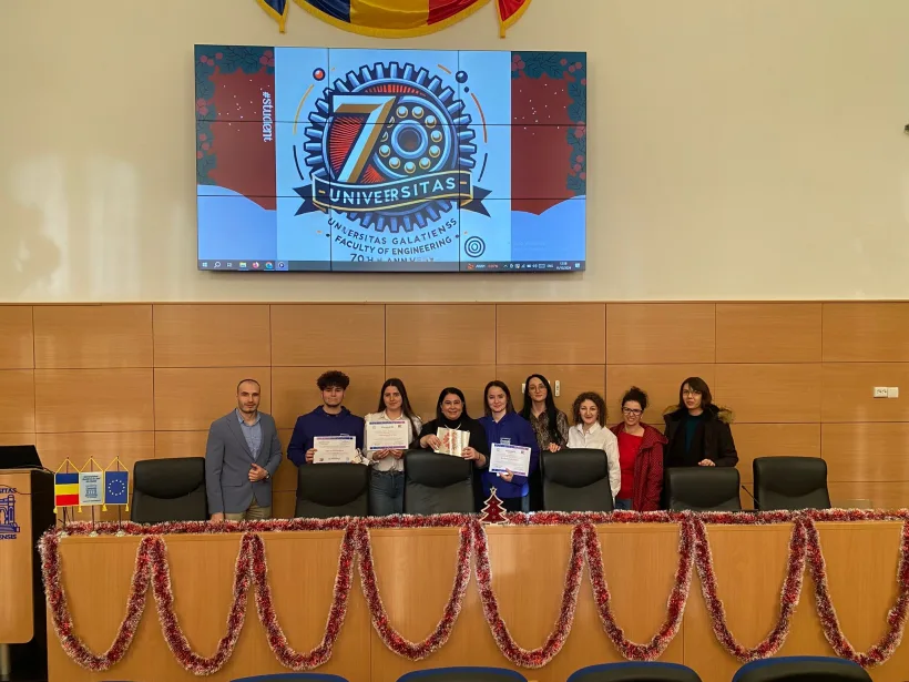 Ceremonie la UDJG, de premiere a studenților gălățeni care  au realizat logo-ul aniversar al Facultății de Inginerie – 70 de ani de excelență!