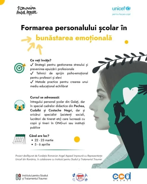 Programul de formare a cadrelor didactice în bunăstarea emoțională ajunge la Galați!