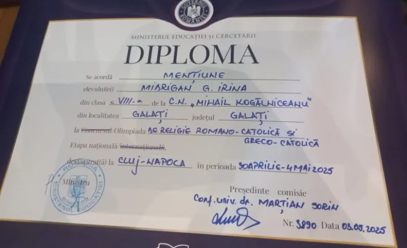 Gălățeni și la Olimpiada Națională de Religie Romano-Catolică și Greco-Catolică, desfășurată la Cluj-Napoca