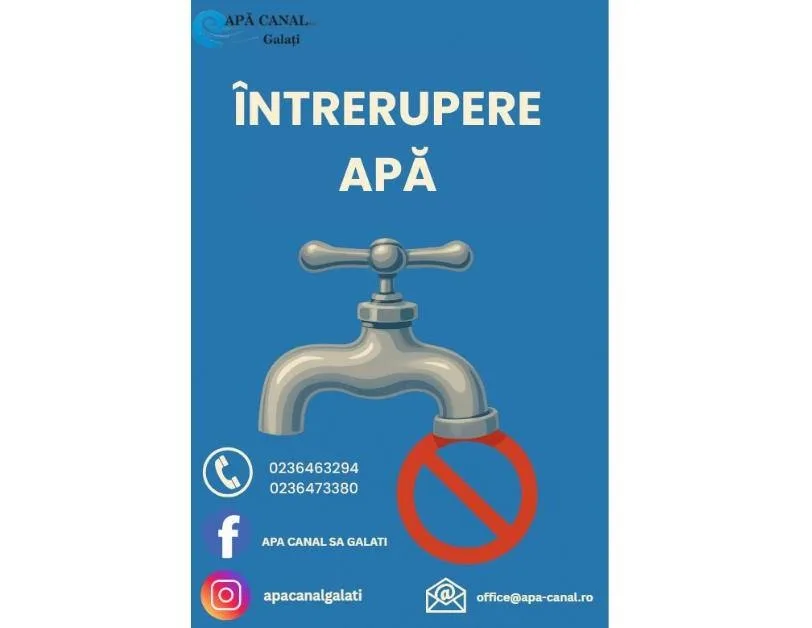 Gălățeni fără apă la robinet timp de 12 ore, pe durata unor lucrări de modernizare