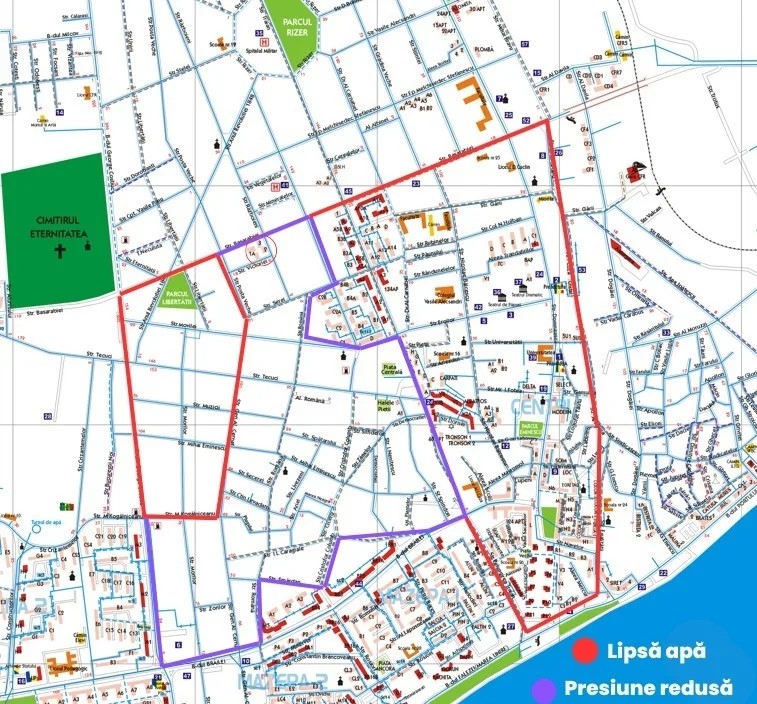 Unde și pentru cât timp se oprește apa potabilă în municipiul Galați