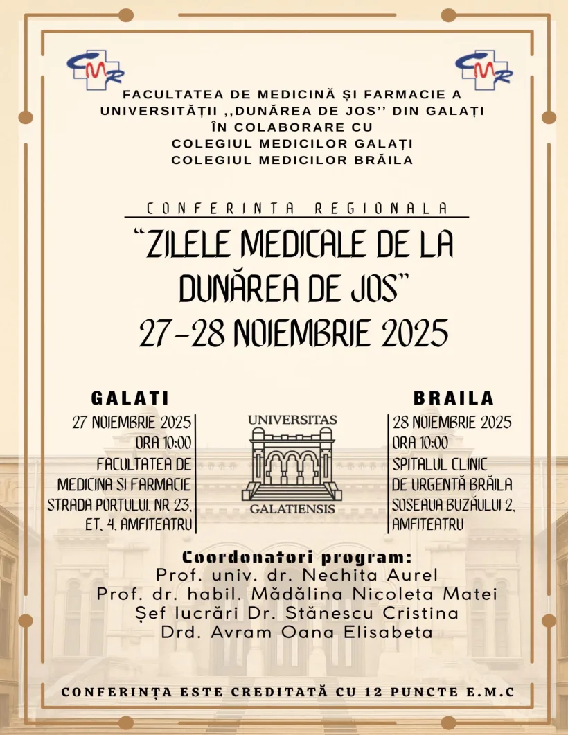 Începe a X-a ediție a Conferinței Regionale „Zilele Medicale de la Dunărea de Jos”