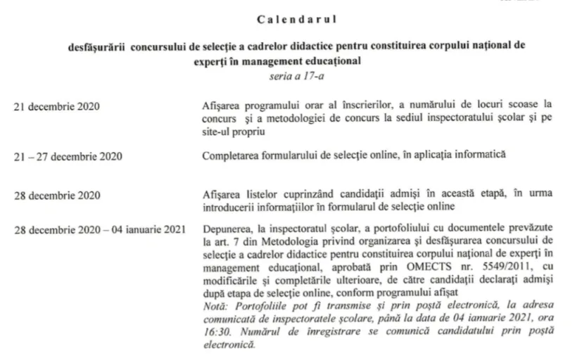 Calendarul pentru selecția profesorilor din corpul de experți în management educațional: înscrierea e online între 21-27 decembrie