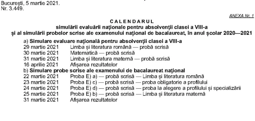 Încep simulările școlare pentru examenele finale