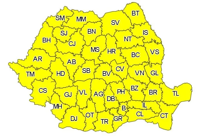 Cod galben de vânt și ploi în toată ţara