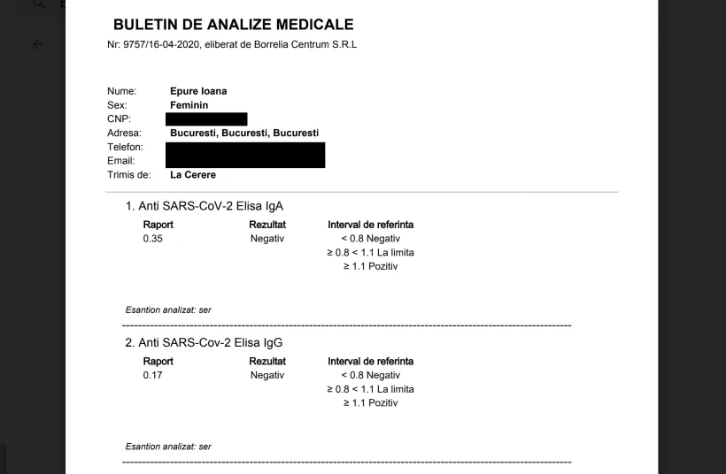 SARS-COV-2: Buletine de analize medicale falsificate, pentru turiști