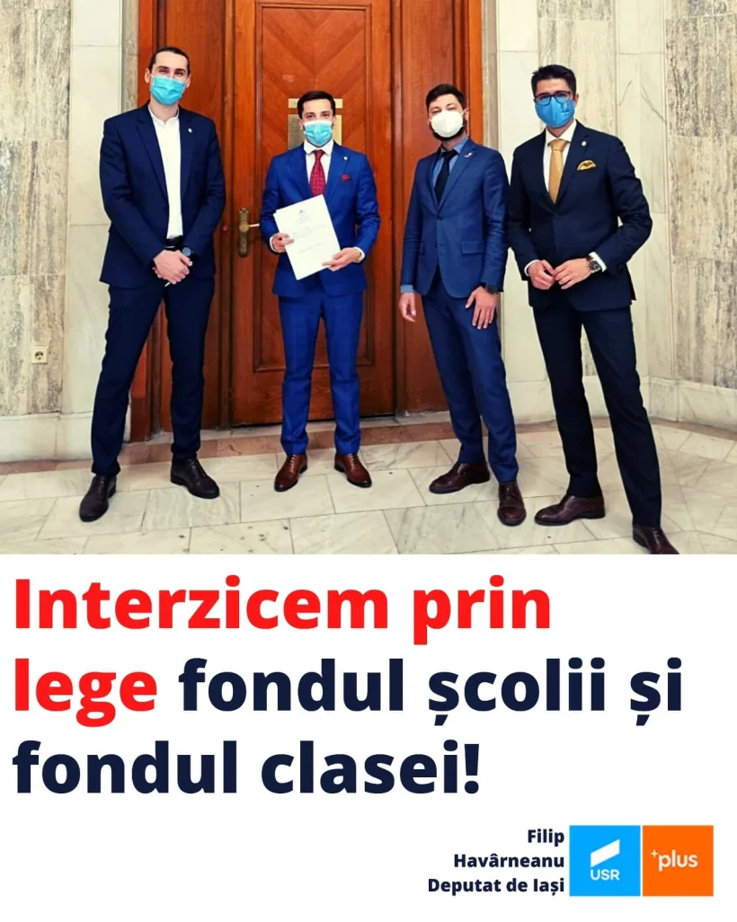 Proiect USR-PLUS. Strângerea fondului clasei, pedepsită cu până la 2.000 de lei