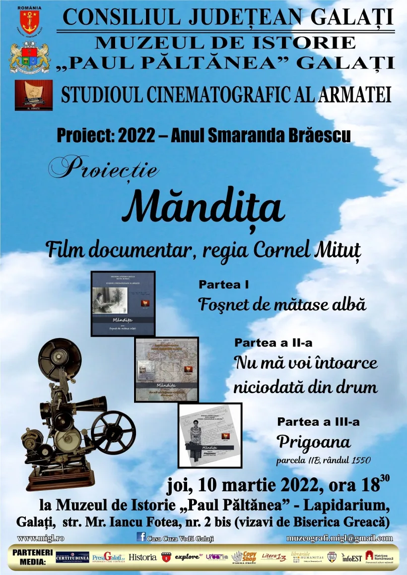 Proiecție de film, dedicată Smarandei Brăescu, la Muzeul de Istorie din Galați