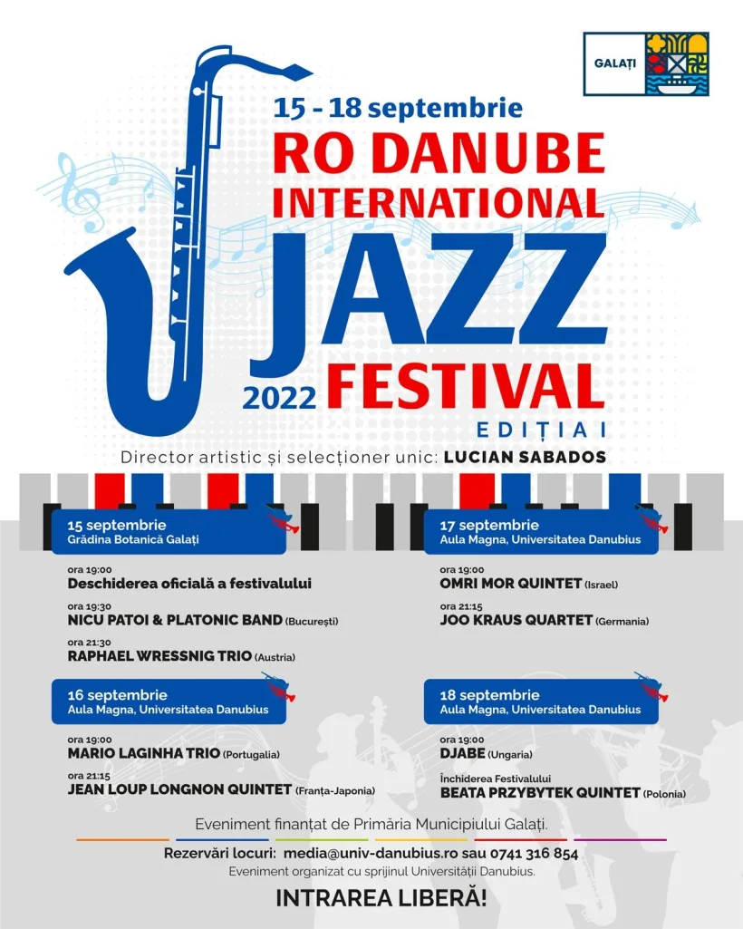 Primul festival internațional de jazz din Galați, în perioada 15-18 septembrie
