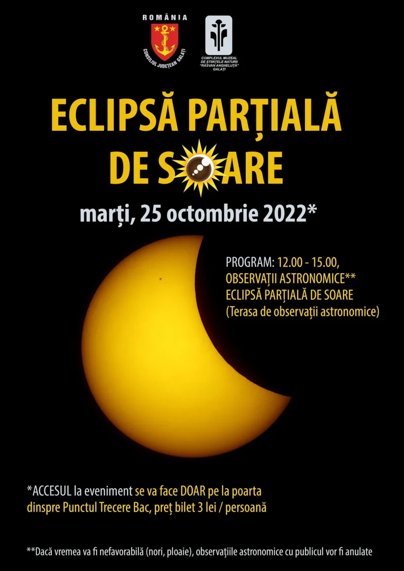 Observatorul astronomic din Galați, pregătit pentru eclipsa parțială de soare din 25 octombrie