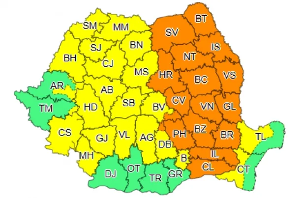 Cod Portocaliu în 17 județe din țară. Este vizat și județul Galați