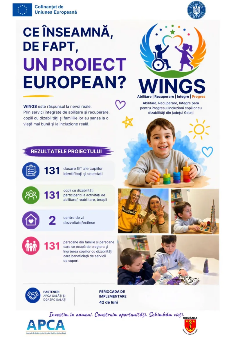 Proiect pentru sprijinirea a cel puțin 131 de copii cu dizabilități din județul Galați